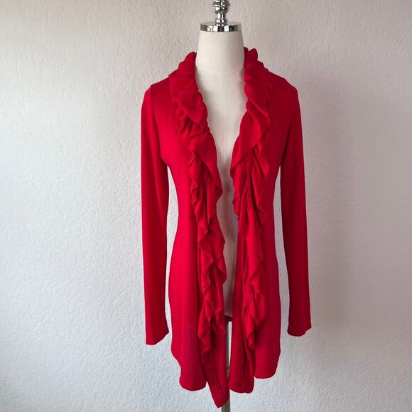 C Ruffle Open Front Cardigan Sweater size Small Red - Picture 1 of 9